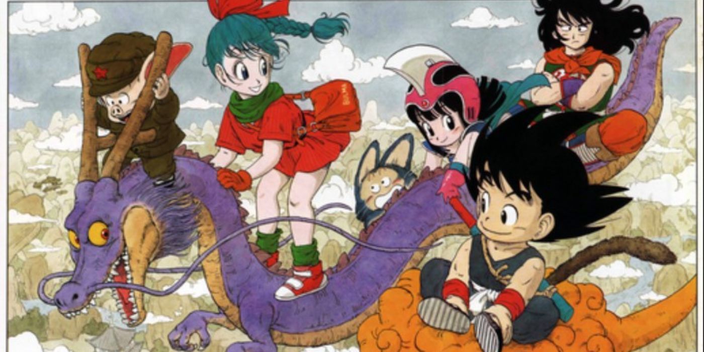 'Dragon Ball' color spread from Shonen Jump featuring the main characters on a dragon