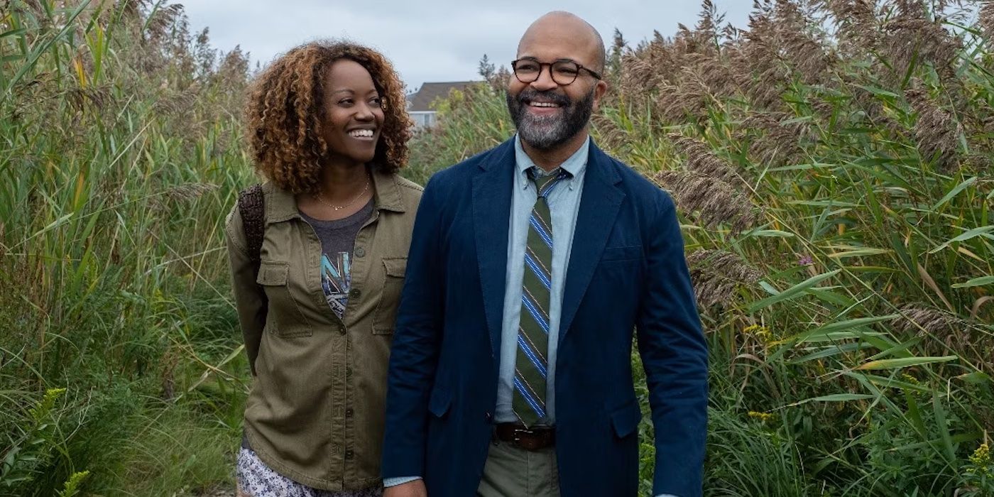 Erika Alexander as Coraline and Jeffrey Wright as Thelonious 'Monk' Ellison in American Fiction. 