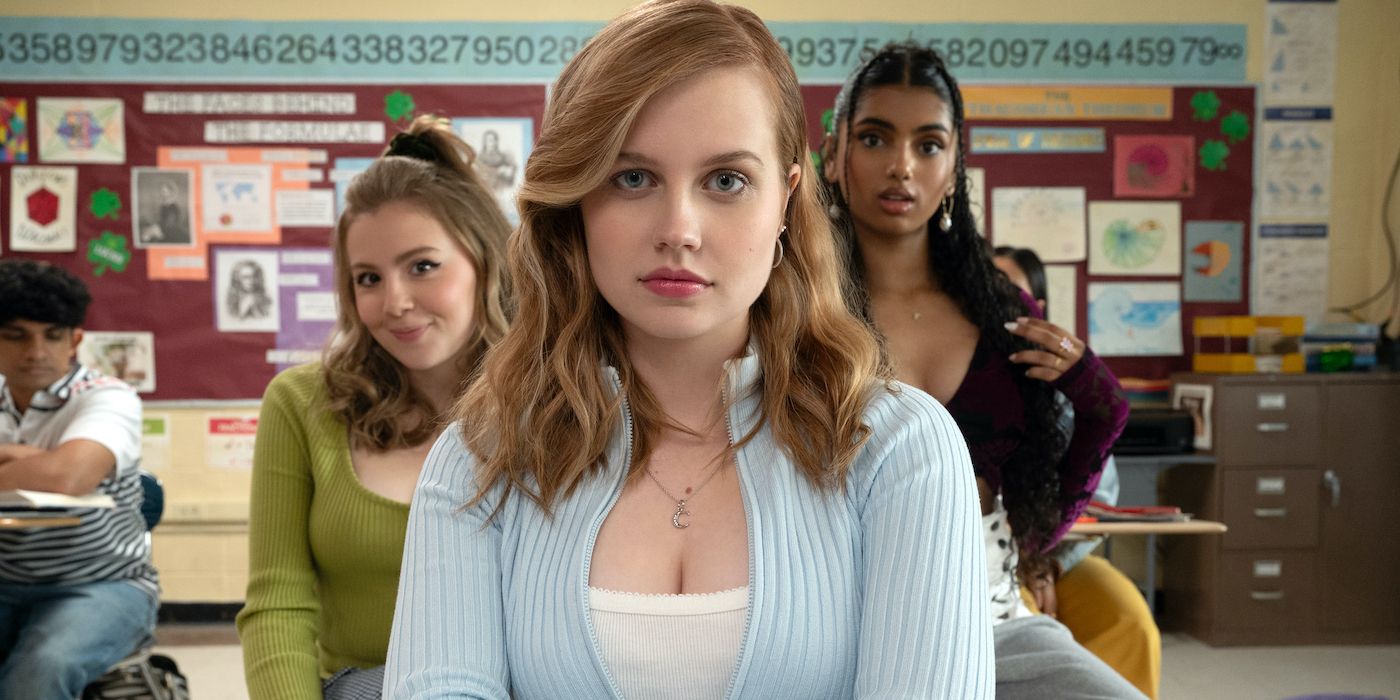 Angourie Rice as Cady with BeBe Wood as Gretchen, and Avantika as Karen in the background in Mean Girls