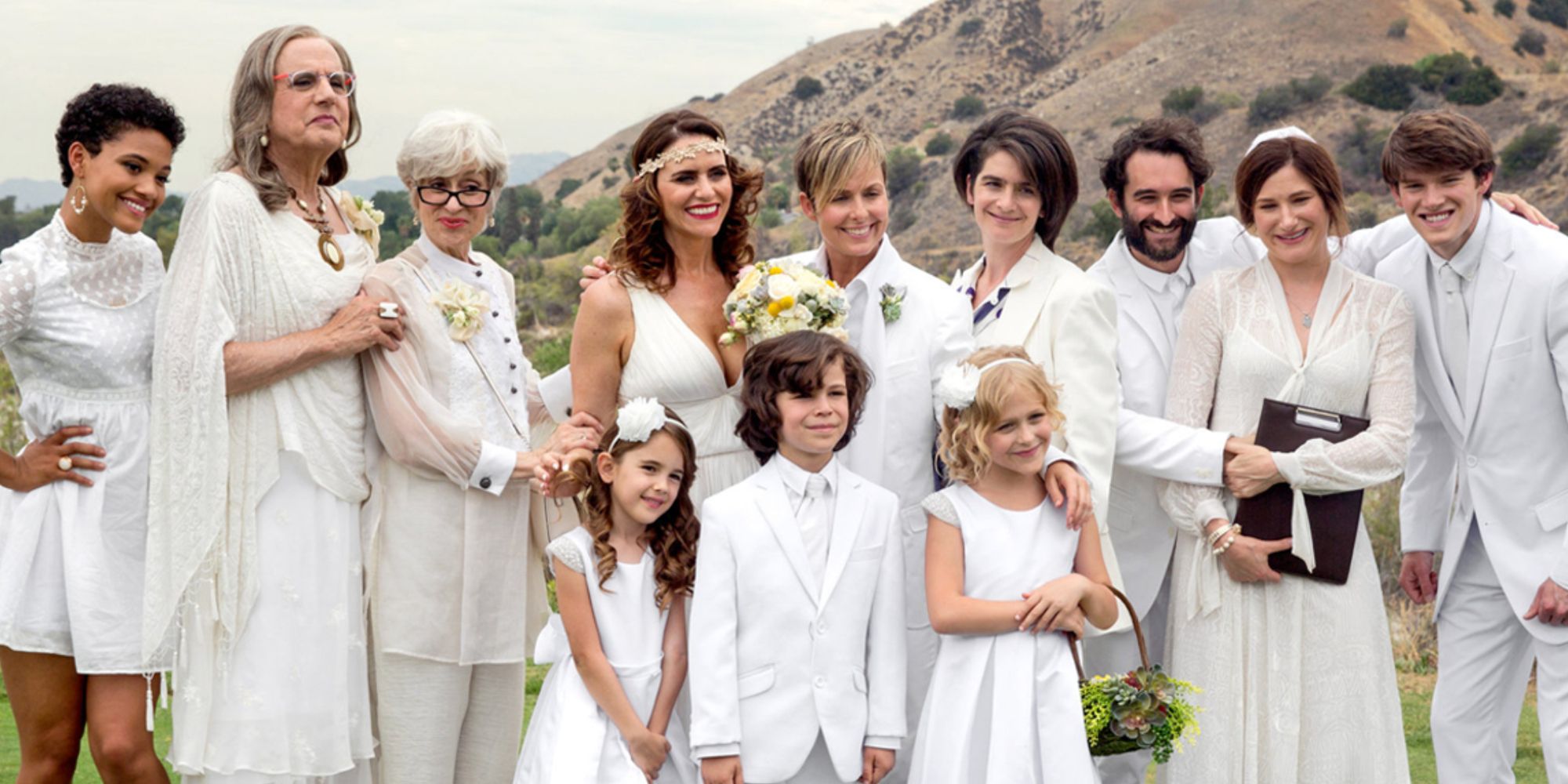 The cast of the show Transparent dressed in white.