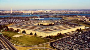 Aerial view of a military building, The Pentagon, Washington DC, USA.