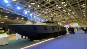 Suhail USV, developed by Qatari Performance Marine and L3 Harris ASV, displayed at Dimdex 2024 in Doha.