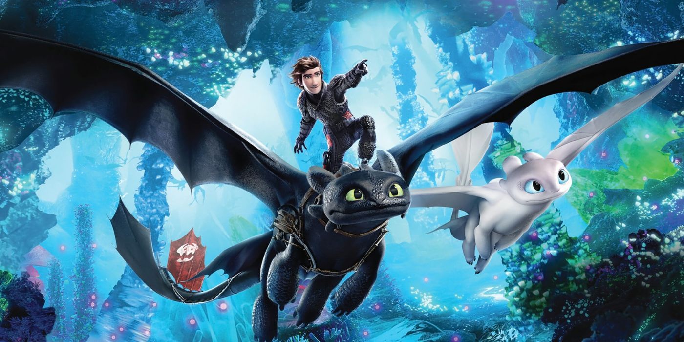 Hiccup, Toothless, and Light Fury in a promo image for How To Train Your Dragon: The Hidden World 