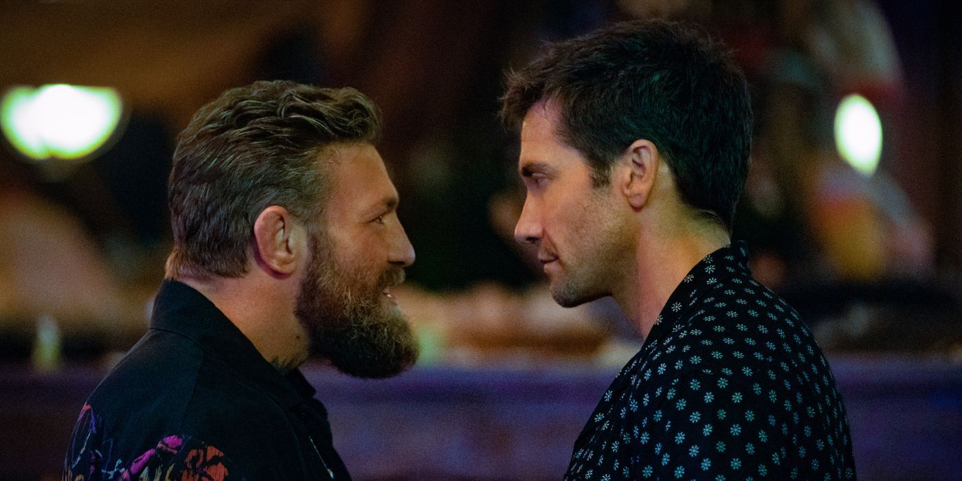 Conor McGregor and Jake Gyllenhaal, facing each other, in the Road House remake